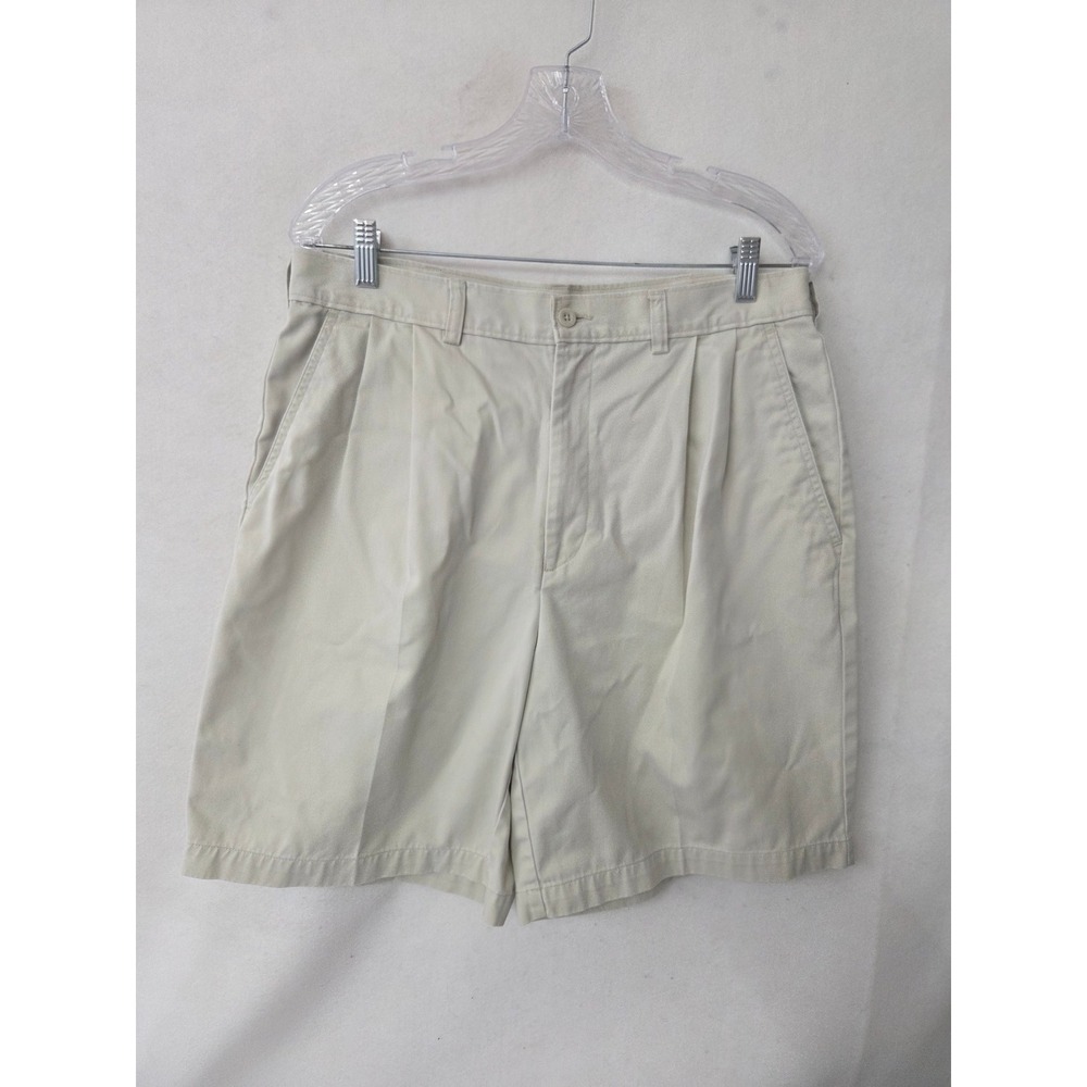 Woolworths Mens Pleated Chino Shorts Khaki Beige 100% Cotton Size 34 Vintage